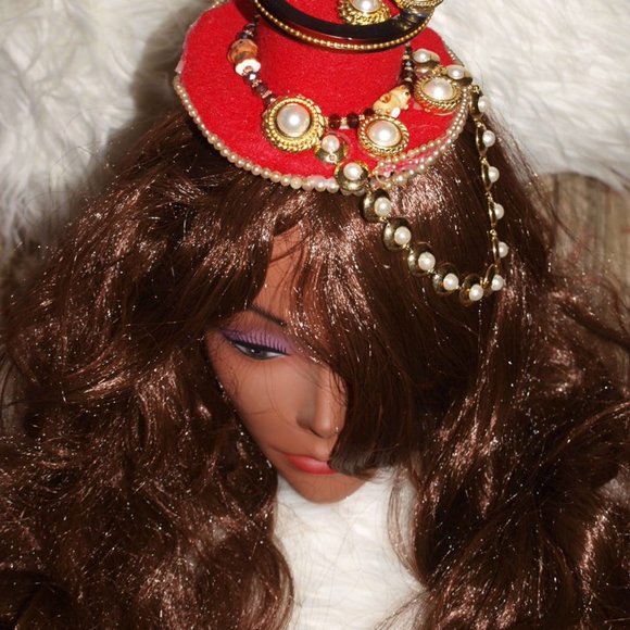 Grandma&Me Medium Red with Chain Hat HANDMADE - Picture 3 of 11